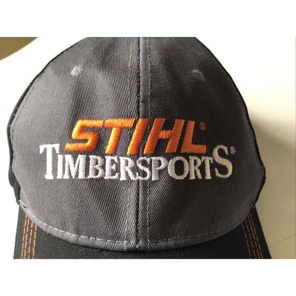 Stihl Timbersports Charcoal and Black Fabric Hat Cap w Orange Details - Picture 2 of 4